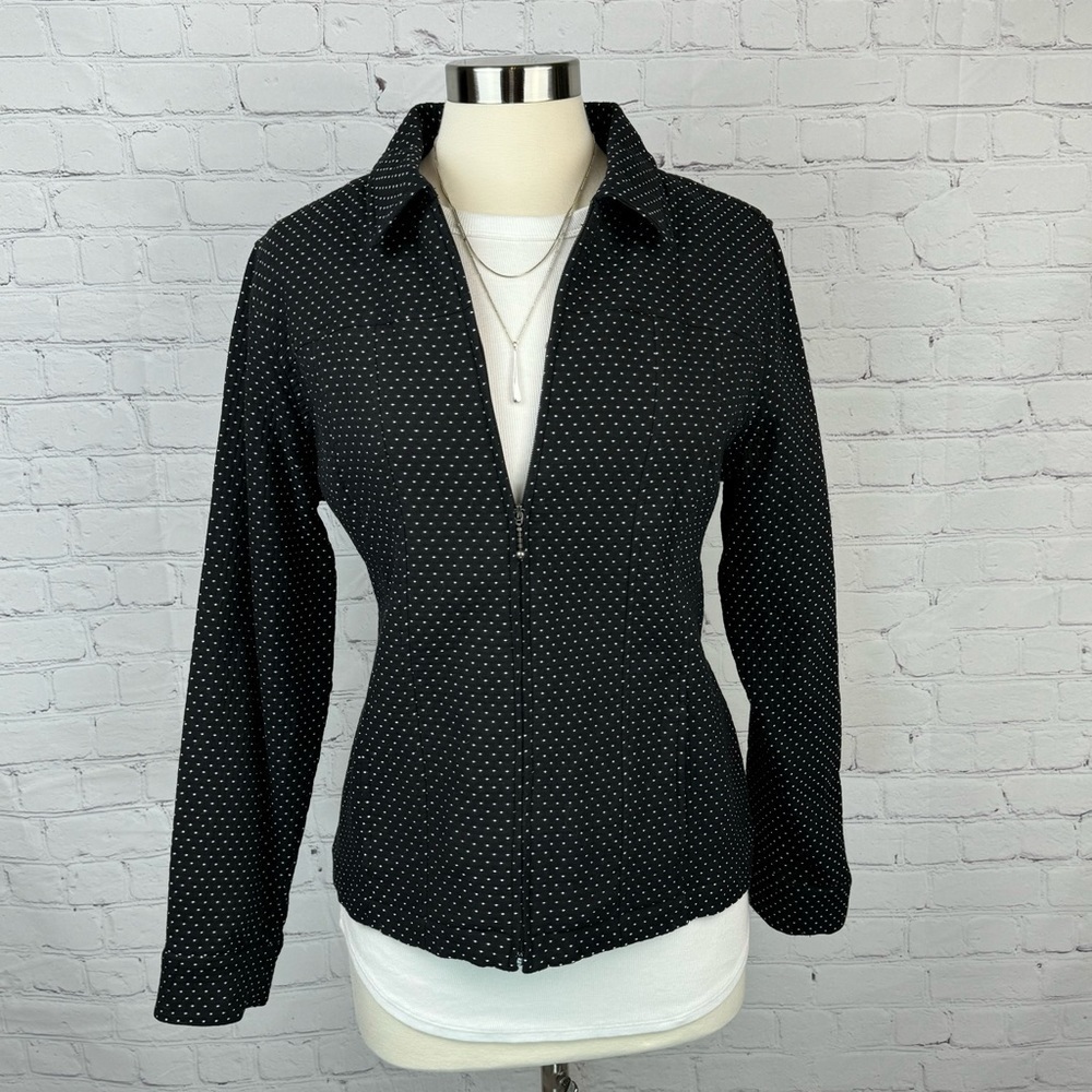 Christopher & Banks Black w/White Micro Dots Zip Up Jacket Size Large
